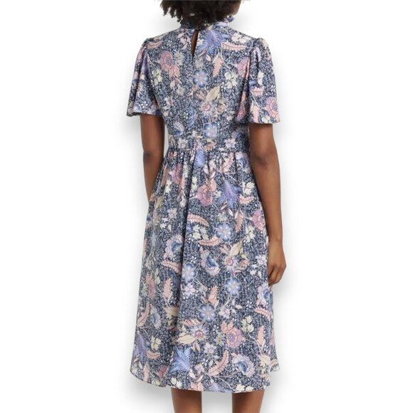 Elegant Floral Midi Dress - Blue and Pink - Picture 6 of 10